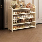 Shoe Rack | Bamboo Frame & Woven Rattan Sides | 5 Or 6 Tiers