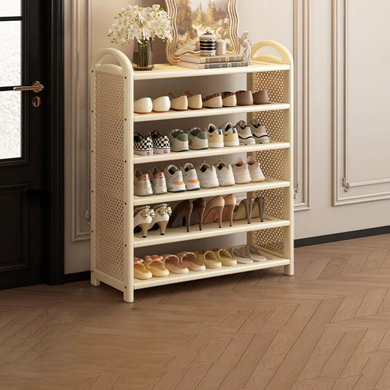 Shoe Rack | Bamboo Frame & Woven Rattan Sides | 5 Or 6 Tiers