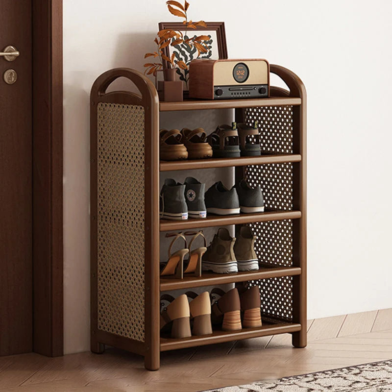 Shoe Rack | Bamboo Frame & Woven Rattan Sides | 5 Or 6 Tiers