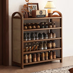Shoe Rack | Bamboo Frame & Woven Rattan Sides | 5 Or 6 Tiers