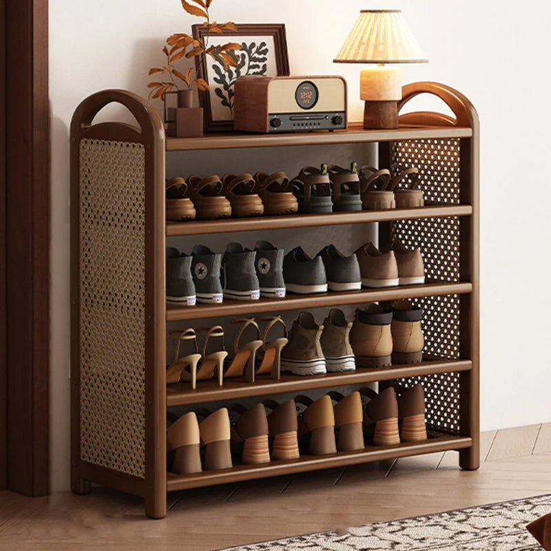 Shoe Rack | Bamboo Frame & Woven Rattan Sides | 5 Or 6 Tiers