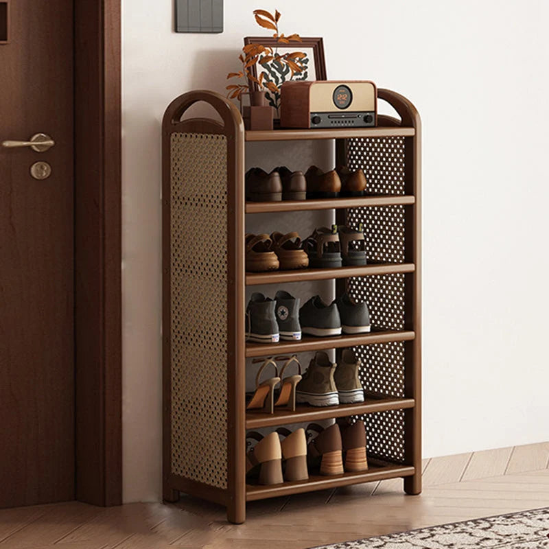Shoe Rack | Bamboo Frame & Woven Rattan Sides | 5 Or 6 Tiers