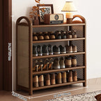 Shoe Rack | Bamboo Frame & Woven Rattan Sides | 5 Or 6 Tiers