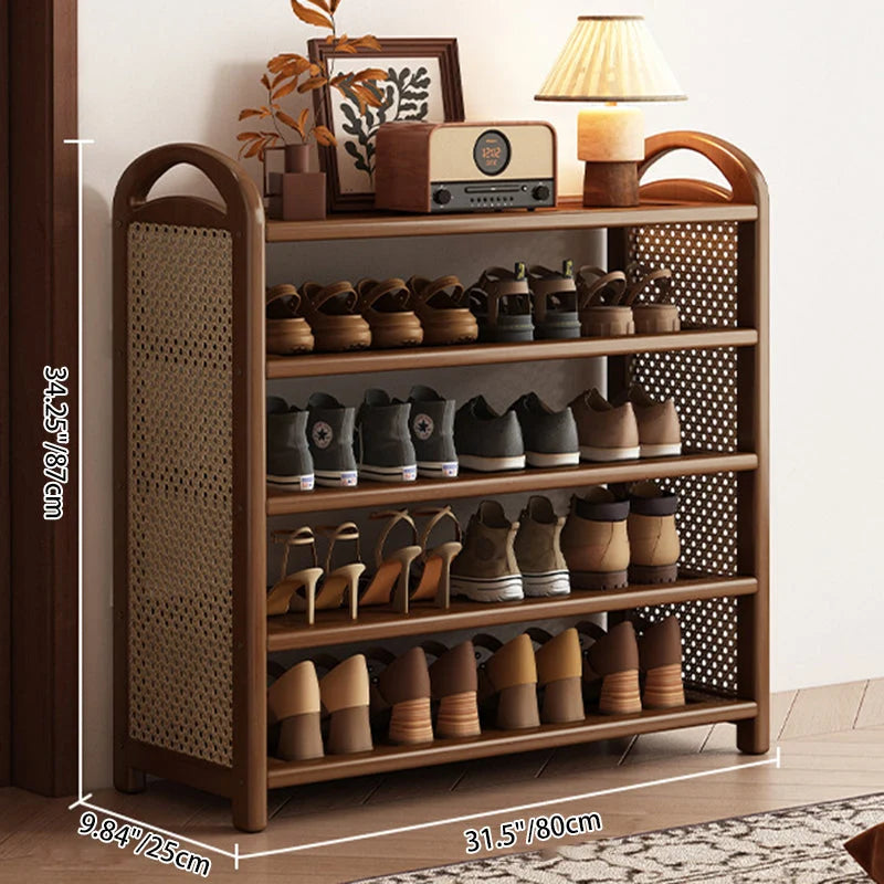 Shoe Rack | Bamboo Frame & Woven Rattan Sides | 5 Or 6 Tiers