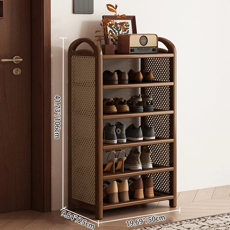 Shoe Rack | Bamboo Frame & Woven Rattan Sides | 5 Or 6 Tiers