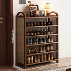 Shoe Rack | Bamboo Frame & Woven Rattan Sides | 5 Or 6 Tiers