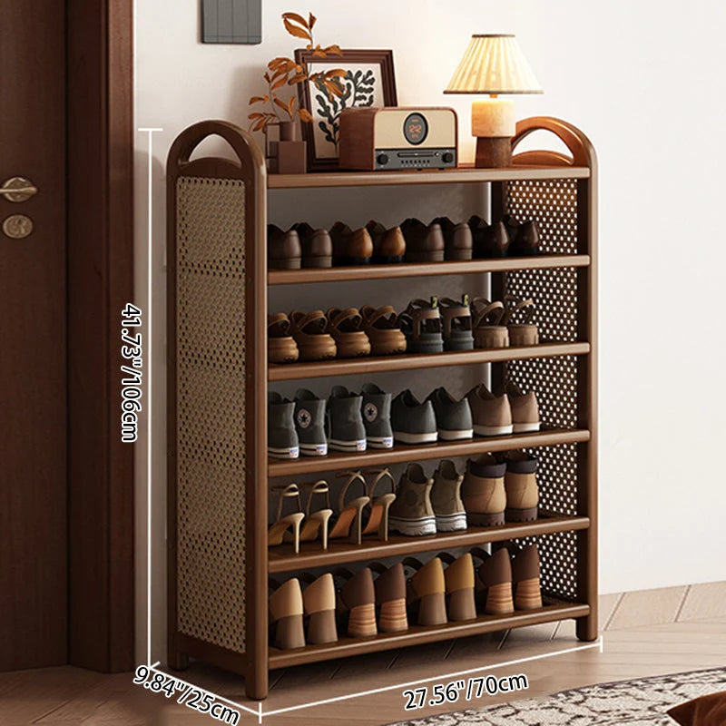 Shoe Rack | Bamboo Frame & Woven Rattan Sides | 5 Or 6 Tiers