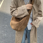 Shoulder Bag | Soft Suede, Wide Strap & Zipper Closure