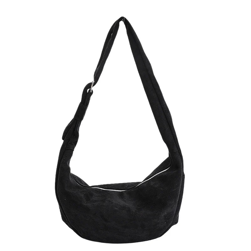 Shoulder Bag | Soft Suede, Wide Strap & Zipper Closure