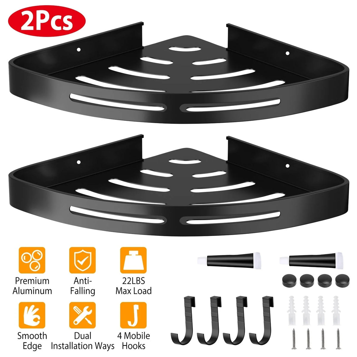 Shower Corner Shelves | Adhesive No-Drill & Rust-Resistant Aluminum | Set of 2