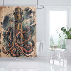 Shower Curtain | Ocean Art Octopus & Jellyfish Design & Water-Resistant Polyester | Fits Standard Bathtubs