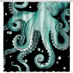 Shower Curtain | Ocean Art Octopus & Jellyfish Design & Water-Resistant Polyester | Fits Standard Bathtubs