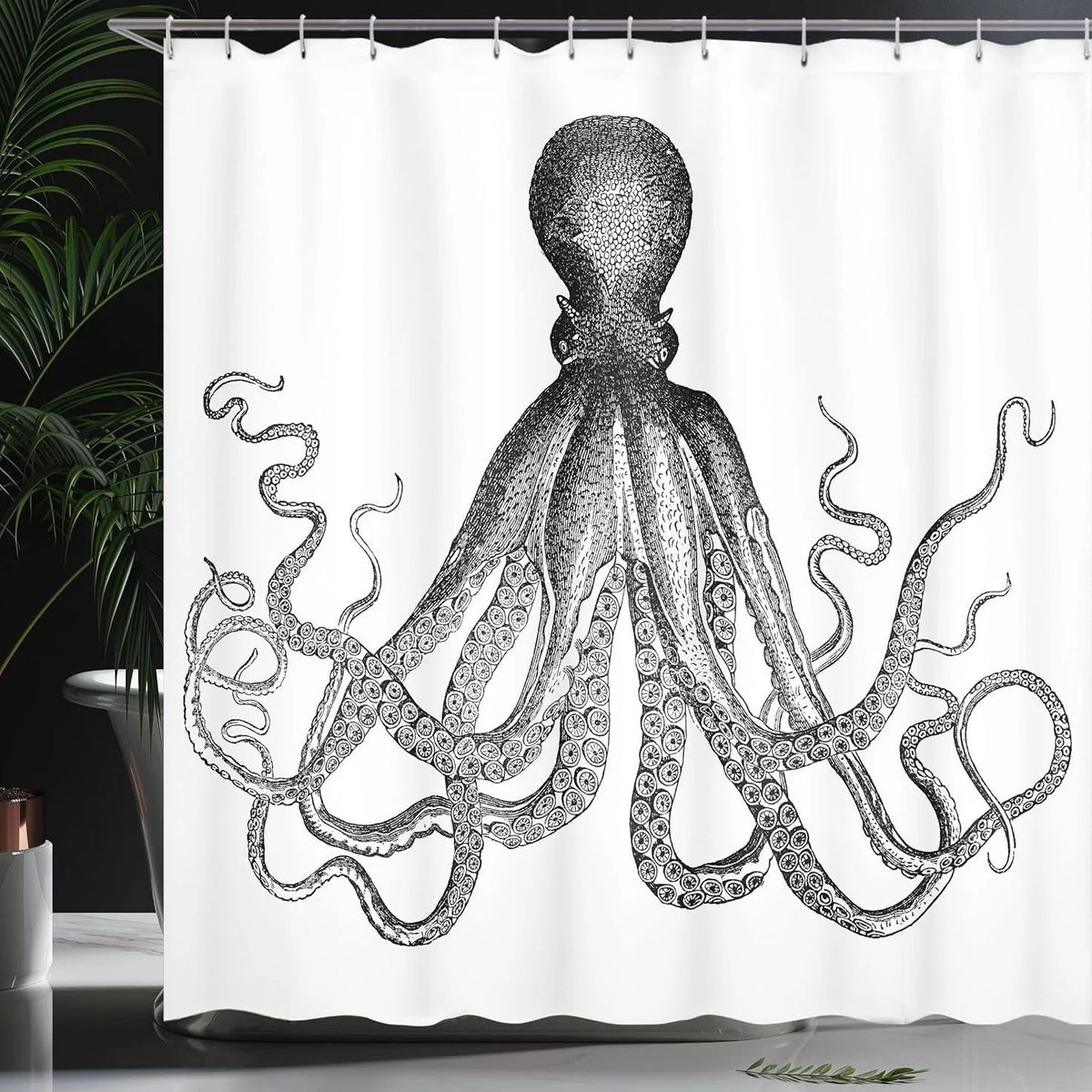 Shower Curtain | Ocean Art Octopus & Jellyfish Design & Water-Resistant Polyester | Fits Standard Bathtubs