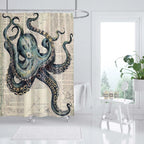 Shower Curtain | Ocean Art Octopus & Jellyfish Design & Water-Resistant Polyester | Fits Standard Bathtubs