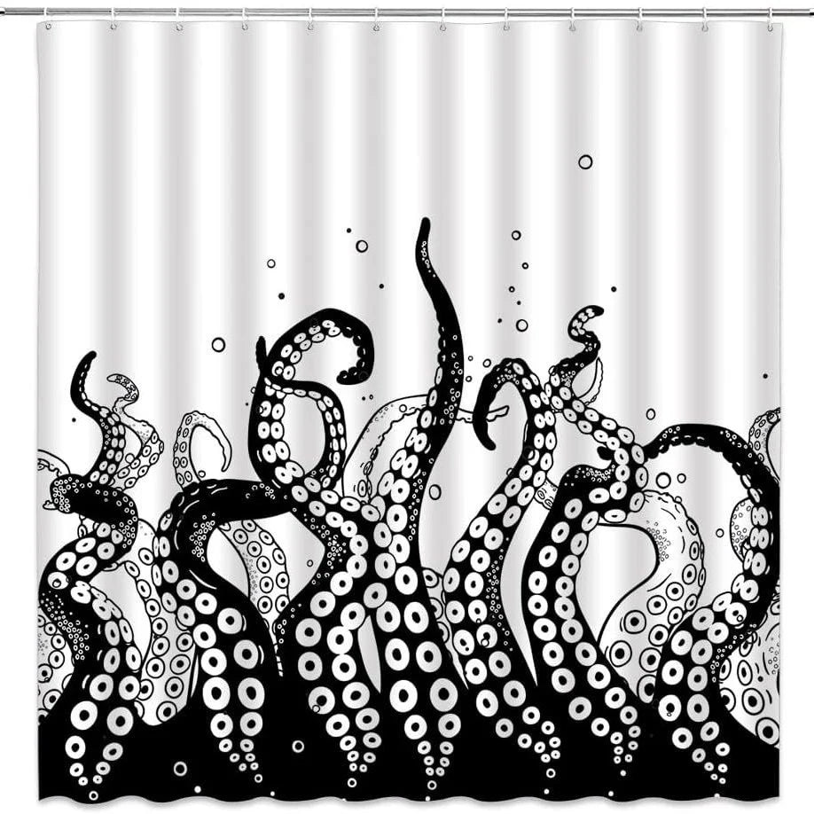 Shower Curtain | Ocean Art Octopus & Jellyfish Design & Water-Resistant Polyester | Fits Standard Bathtubs