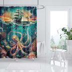 Shower Curtain | Ocean Art Octopus & Jellyfish Design & Water-Resistant Polyester | Fits Standard Bathtubs