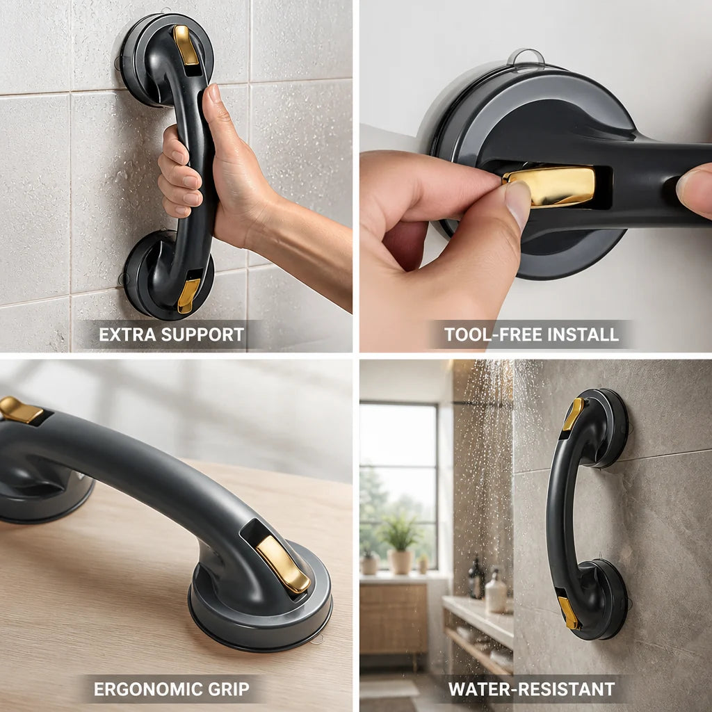 Shower Grab Bar | Ergonomic Grip & Drill-Free Suction