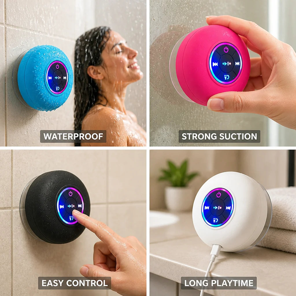 Shower Speaker | Waterproof Suction Cup Built-In Controls | Up to 8 Hours