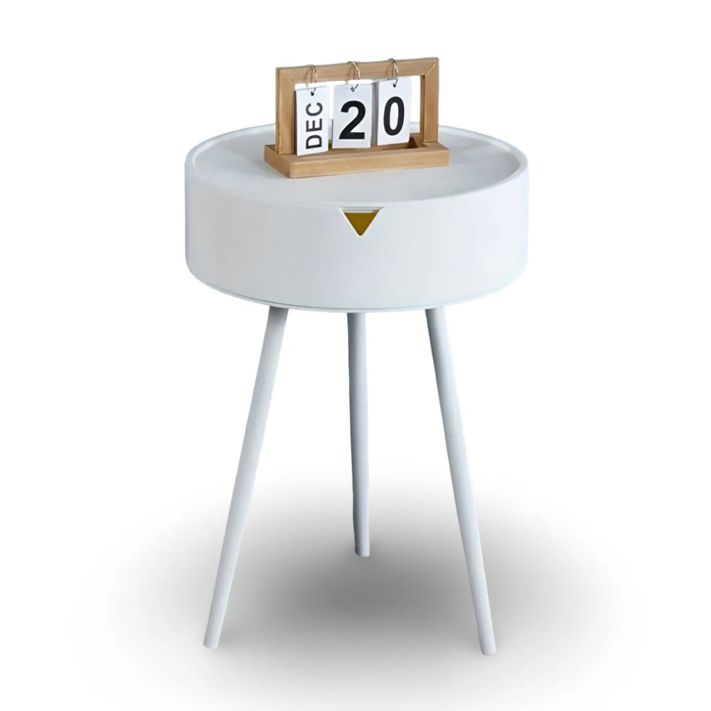 Side Table | Cream Finish & Storage Basket | 40 x 55 cm