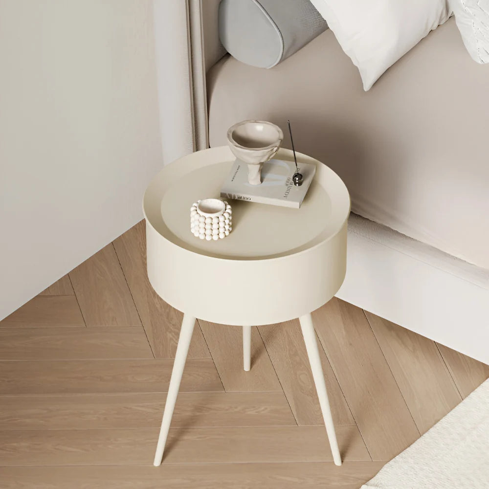 Side Table | Cream Finish & Storage Basket | 40 x 55 cm