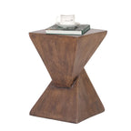 Side Table | Geometric Stacked Pyramid & Square Top | Brown Finish, 30.5 x 46 cm