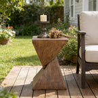 Side Table | Geometric Stacked Pyramid & Square Top | Brown Finish, 30.5 x 46 cm