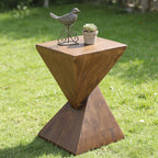 Side Table | Geometric Stacked Pyramid & Square Top | Brown Finish, 30.5 x 46 cm