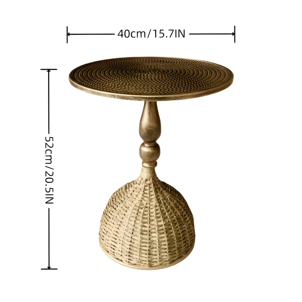 Side Table | Vintage Wicker & Iron Top | 40 x 52 cm