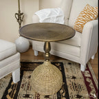 Side Table | Vintage Wicker & Iron Top | 40 x 52 cm