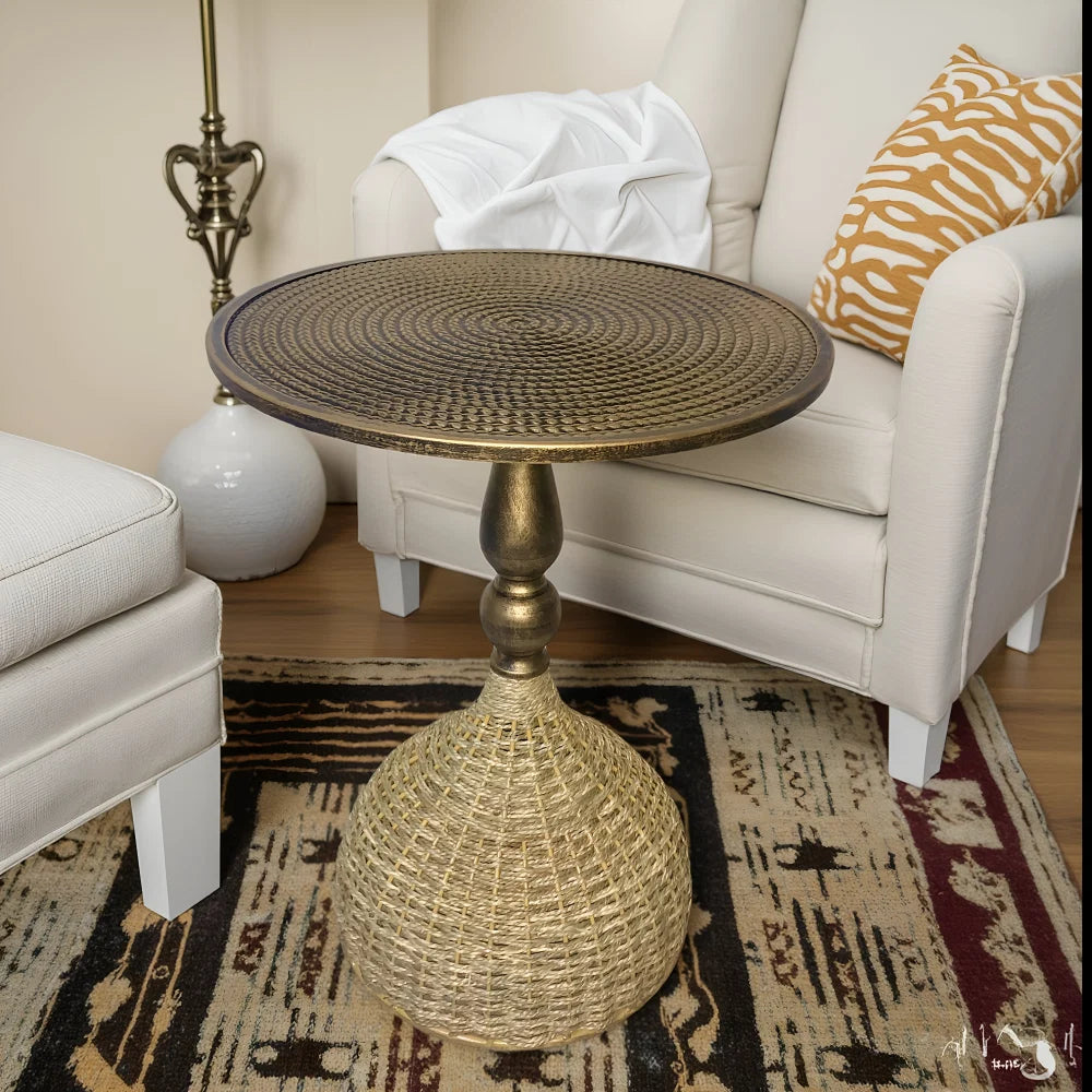 Side Table | Vintage Wicker & Iron Top | 40 x 52 cm