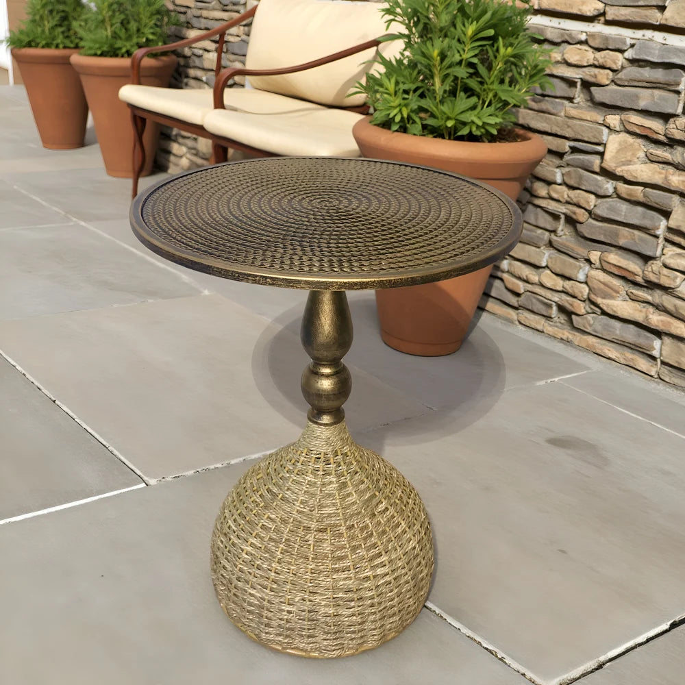 Side Table | Vintage Wicker & Iron Top | 40 x 52 cm