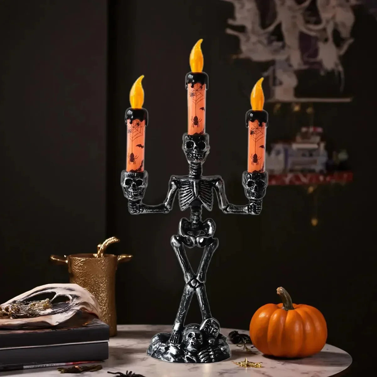 Skeleton Candle Holder | Flameless LED & Battery-Operated | 3-Candle