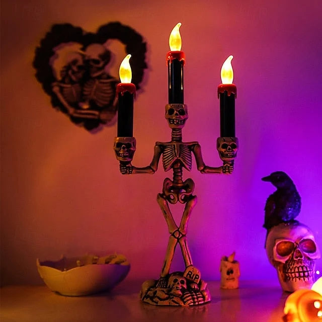 Skeleton Candle Holder | Flameless LED & Battery-Operated | 3-Candle