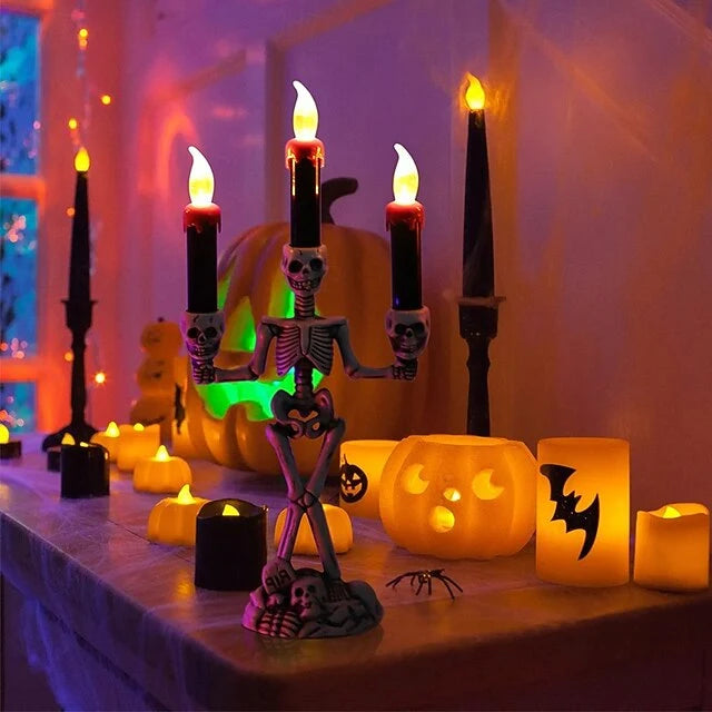 Skeleton Candle Holder | Flameless LED & Battery-Operated | 3-Candle