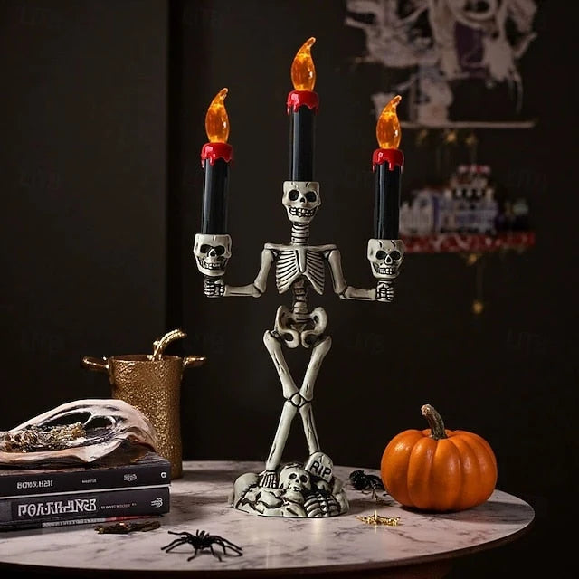 Skeleton Candle Holder | Flameless LED & Battery-Operated | 3-Candle