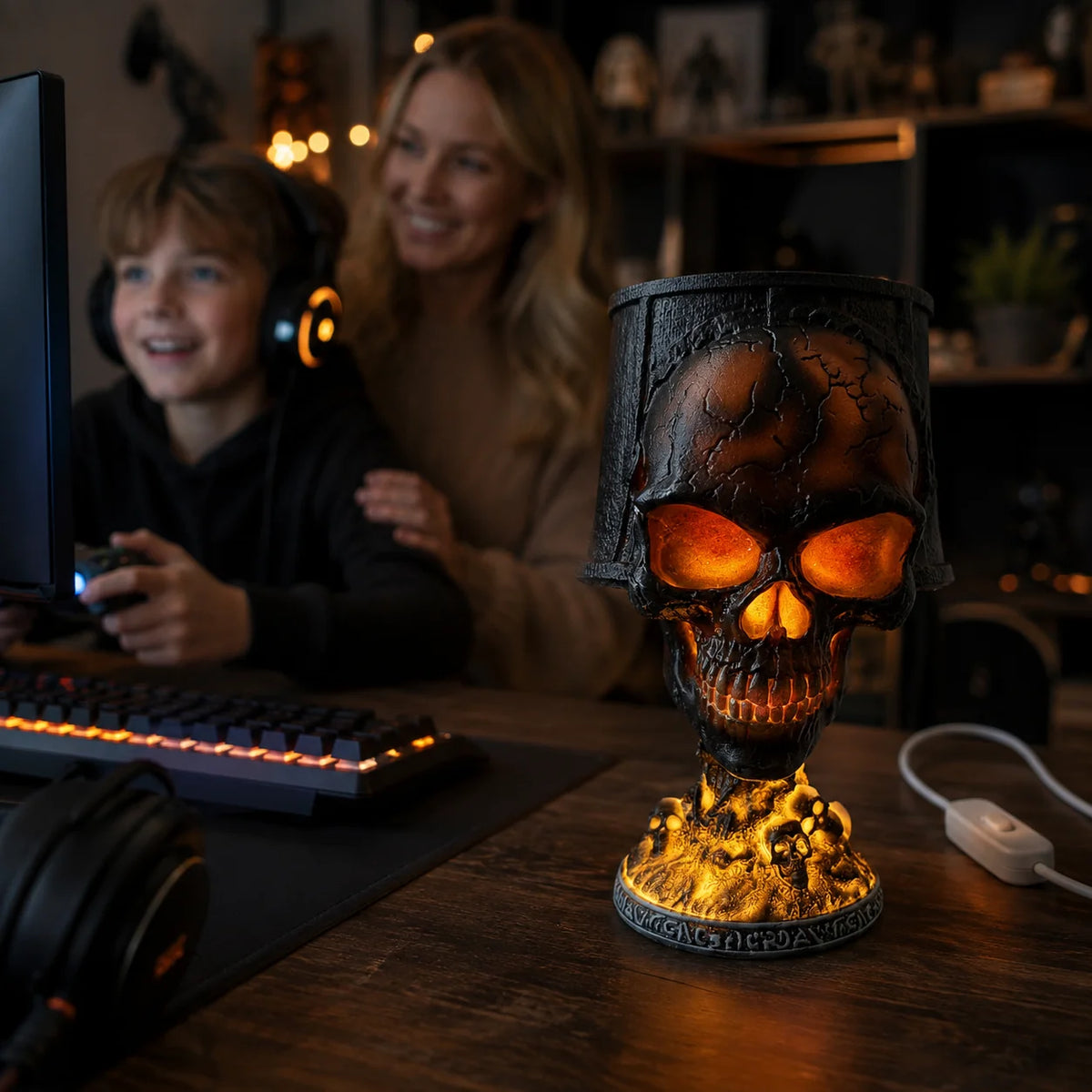 Skull Lamp | Pulsating Lava Core & USB-Powered