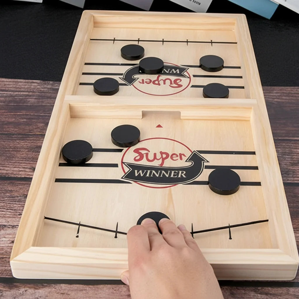 Sling Puck Game | Solid Wood Foldable & Travel-Friendly | 10 Pucks Included