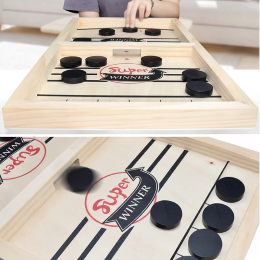 Sling Puck Game | Solid Wood Foldable & Travel-Friendly | 10 Pucks Included