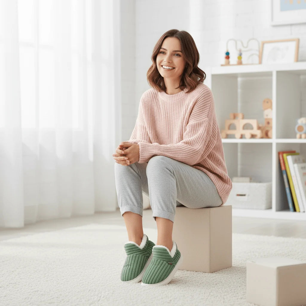 Slipper Boots | Sherpa Fleece & Corduroy | Non-Slip Sole
