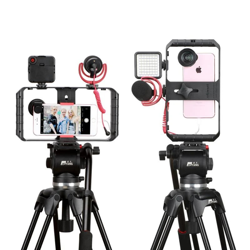 Smartphone Video Rig | LED Light & Triple Cold Shoe Mounts | Fits Phones Up To 85mm
