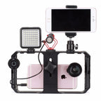 Smartphone Video Rig | LED Light & Triple Cold Shoe Mounts | Fits Phones Up To 85mm