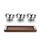 Snack Bowl Set | Stainless Steel & Wood Tray | Set of 3