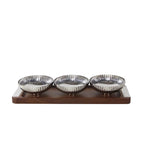 Snack Bowl Set | Stainless Steel & Wood Tray | Set of 3