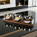 Snack Bowl Set | Stainless Steel & Wood Tray | Set of 3