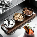 Snack Bowl Set | Stainless Steel & Wood Tray | Set of 3