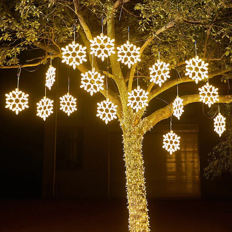 Snowflake Christmas Lights | Copper Wire String & Warm LED | Waterproof, 30 cm