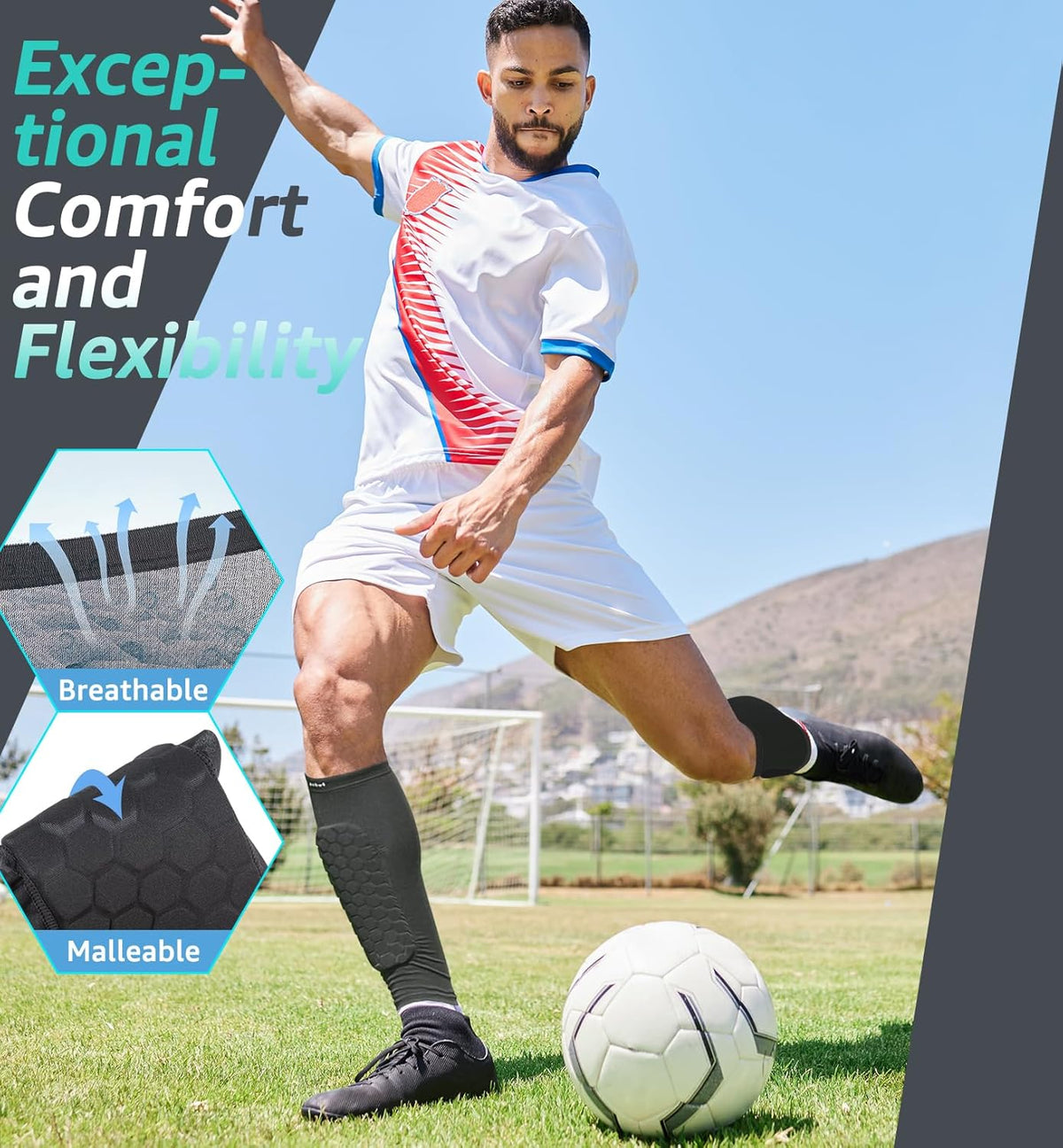 Soccer Shin Guards | EVA Honeycomb Impact Protection | Compression Fit & Silicone Grip