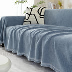 Sofa Cover | Chenille Herringbone & Tassel Edges | Machine Washable