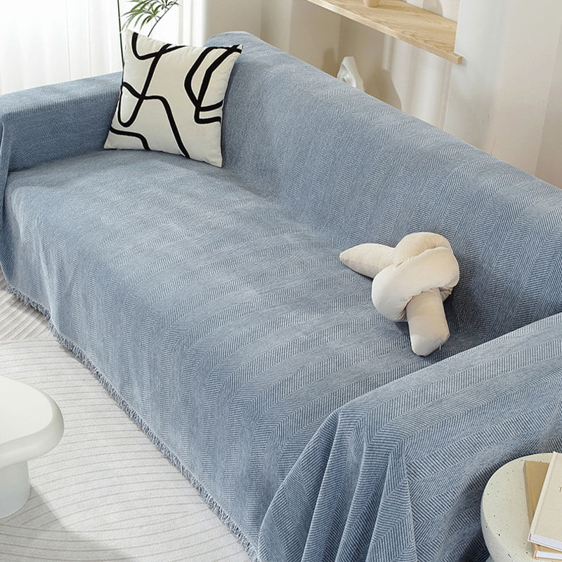 Sofa Cover | Chenille Herringbone & Tassel Edges | Machine Washable