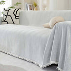 Sofa Cover | Chenille Herringbone & Tassel Edges | Machine Washable
